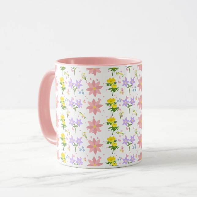 Soft Pastel Wildflower Pattern Two-Tone mug (Front Left)