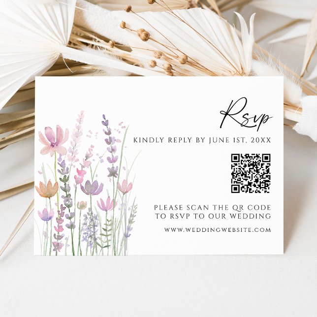 Soft Pastel Wildflower QR Code Wedding RSVP Card (Creator Uploaded)