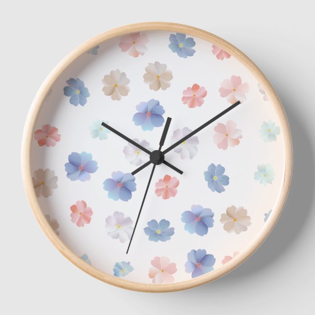 Soft Pastel Wildflowers Pattern Clock (Front)