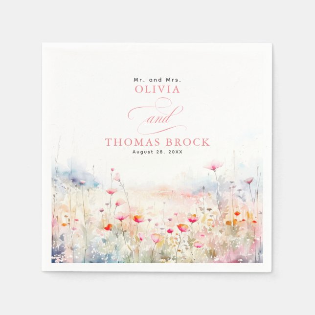 Soft Pastel Wildflowers Wedding Napkin (Front)