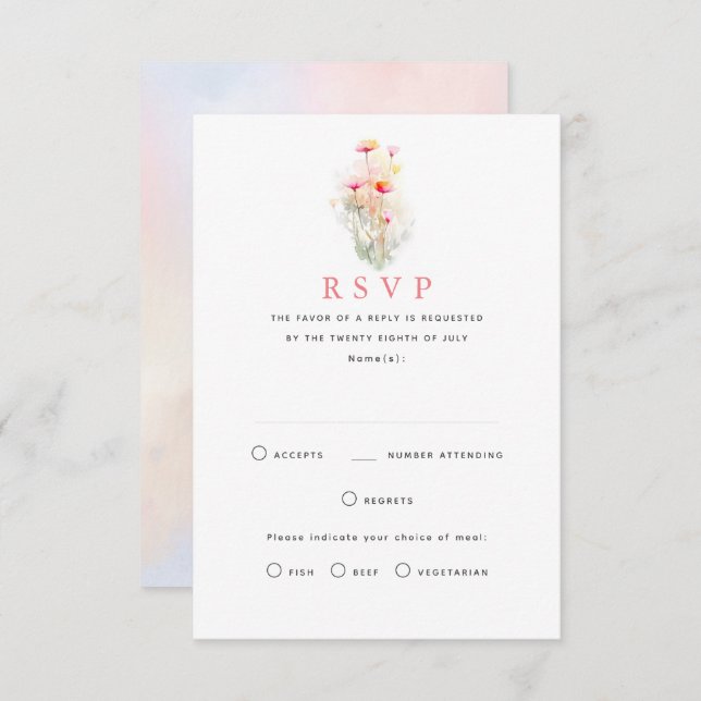 Soft Pastel Wildflowers Wedding RSVP Cards (Front/Back)