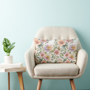 Soft Pastel Windflower Sprays Lumbar Cushion