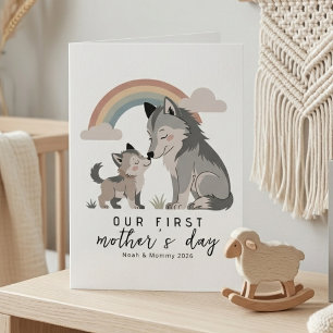 Soft Pastel Wolf Mum Pup First Mothers Day Rainbow Card