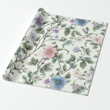 Soft Pastel Yellow and Blue Botanical Vine Design