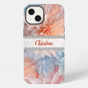 Soft pastels 3D dahlias, diamond frame custom iPhone 13 Case