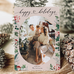 Soft Pastels Pink Green Simple Photo Holiday Card