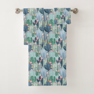 Soft Patel Cactus Pattern Bath Towel Set