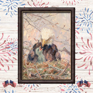 Soft Patriotic Eagle and Eaglet Art Poster
