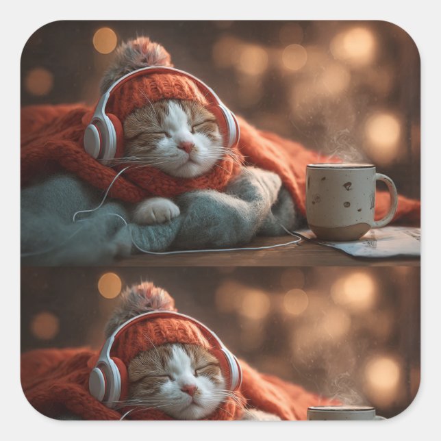 Soft Pause – Cosy Winter Cat Sticker (Front)