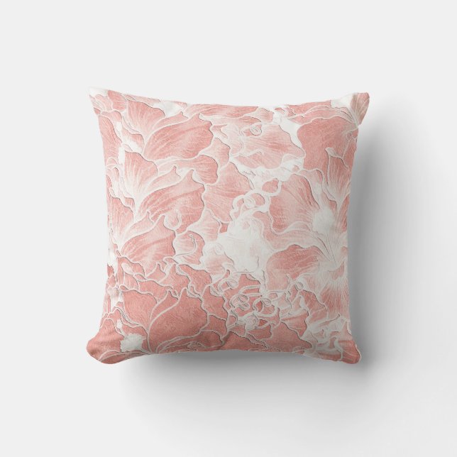 Soft Peach and Pink Floral Pattern Pillow (Front)