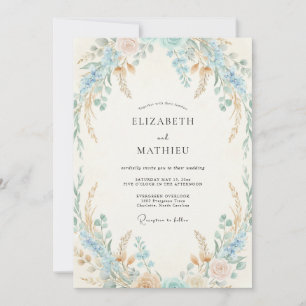 Soft Peach Azure Wildflower Wedding Invitation