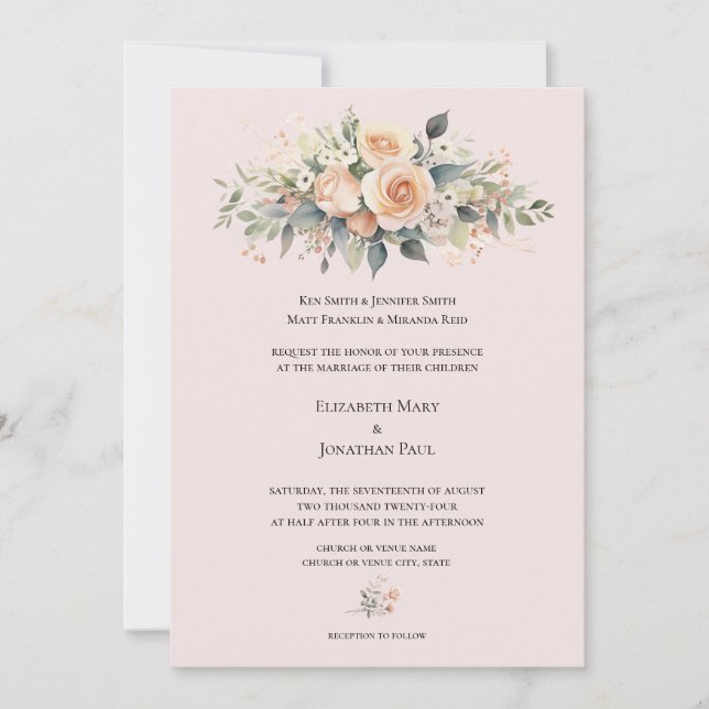 Soft Peach Blossom Formal Wedding Invitation (Front)