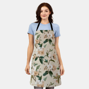 Soft Peach Blossom Ivory Floral Pattern Apron