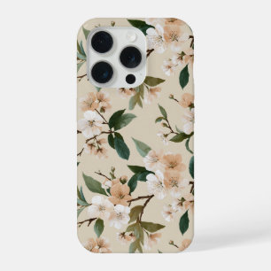 Soft Peach Blossom Ivory Floral Pattern iPhone 15 Pro Case