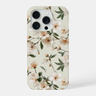 Soft Peach Blossom Ivory Floral Pattern iPhone 15 Pro Case