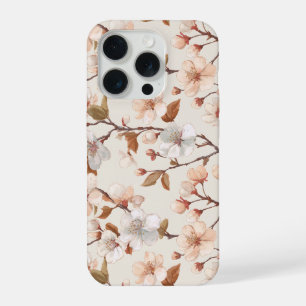 Soft Peach Blossom Ivory Floral Pattern iPhone 15 Pro Case