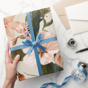 Soft Peach Blossom Ivory Floral Pattern Wrapping Paper