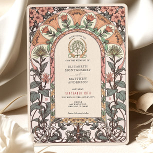 Soft Peach & Coral Florals Art Nouveau Wedding Invitation