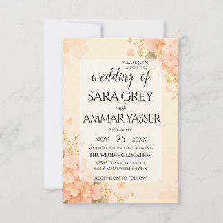 Soft Peach & Coral Hydrangea Floral Wedding Invita Invitation