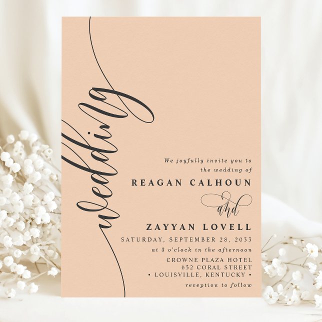 Soft Peach Elegant Calligraphy Script Wedding Invitation (Creator Uploaded)
