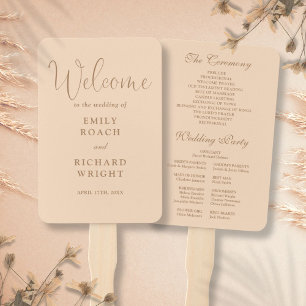 Soft Peach Elegant Script Wedding Program Hand Fan