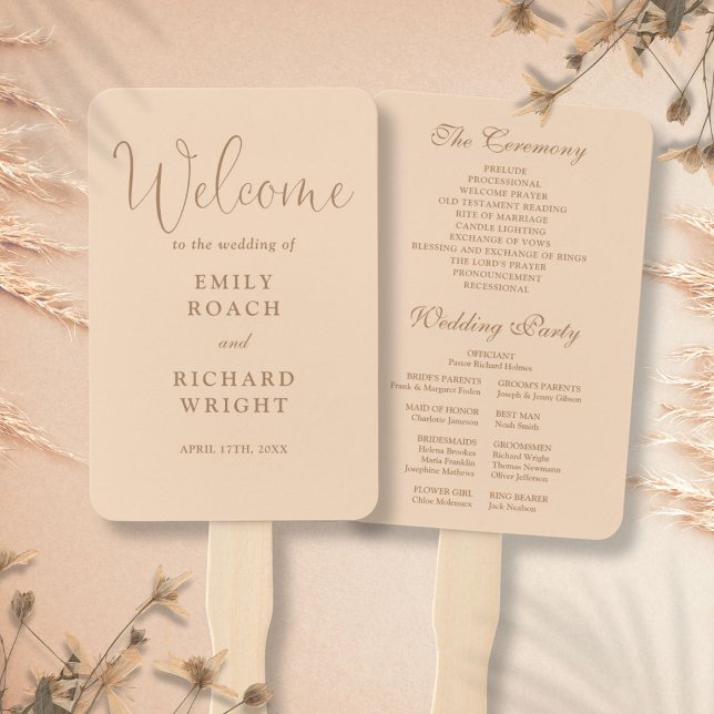 Soft Peach Elegant Script Wedding Program Hand Fan (Soft Peach Elegant Script Wedding Program Hand Fan)