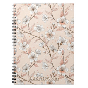 Soft Peach Floral Branch with White Blooms Notebook