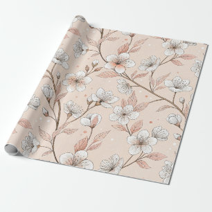 Soft Peach Floral Branch with White Blooms Wrapping Paper