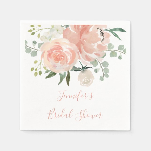 Soft Peach Floral Bridal Shower Napkin (Front)