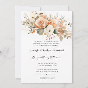 Soft Peach Floral Formal Wedding Invitation