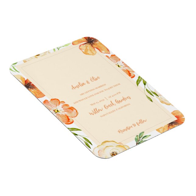 Soft Peach Floral Magnetic Wedding Invitation Magnet (Right Side)