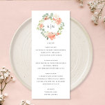 Soft Peach Floral Monogram Wedding Menu Card<br><div class="desc">This beautiful wedding menu card features a lovely watercolor wreath of roses and eucalyptus. Situated within the wreath is a simple yet classic monogram with two initials. The typography is elegant and timeless. This menu card is the perfect choice for a rustic yet elegant wedding. See our shop for more...</div>