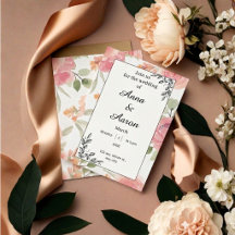 Soft Peach Floral Watercolor Folded Wedding Invita