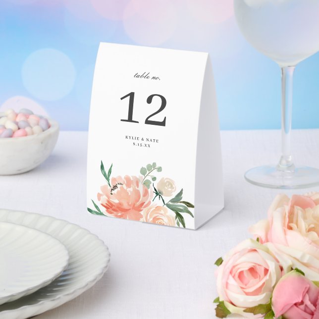 Soft Peach Floral Wedding Table Number (Insitu(Wedding))