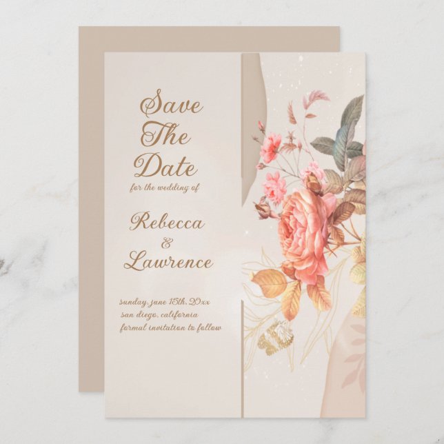 Soft Peach Flowers  Elegant  Wedding Invitation (Front/Back)