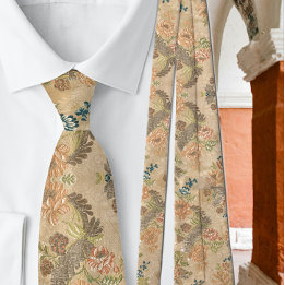 Soft Peach Flowers Olive Leaves Tie