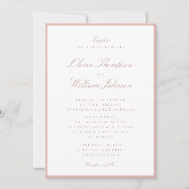 Soft Peach Framed Wedding Invitation (Front)