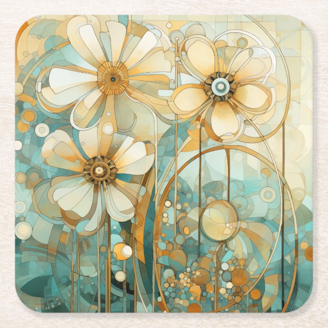 Soft Peach Garden 3 Square Paper Coaster (Front)