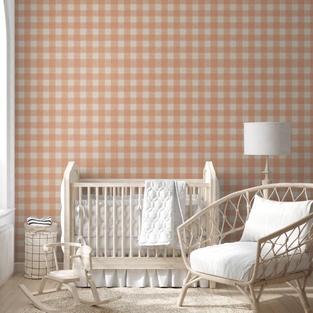  Soft Peach Gingham Check Seamless Pattern Wallpaper (Kids)
