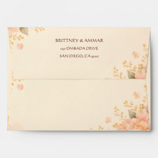 Soft Peach & Gold Hydrangea Floral Wedding A7 Enve Envelope