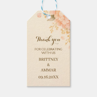 Soft Peach & Gold Hydrangea Floral Wedding Favor G Gift Tags