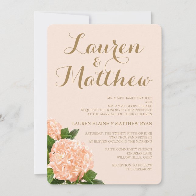 Soft Peach Hydrangea Wedding Invitation (Front)