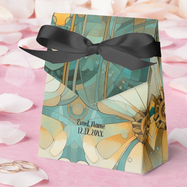Soft Peach Light Teal Abstract Garden Favour Box (Wedding)
