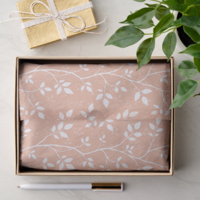 Soft Peach Minimalist Botanical Woven Branches Tissue Paper (Gift)