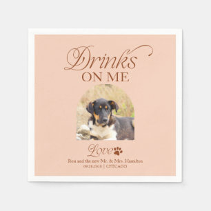 Soft Peach Minimalist Pet Photo Wedding Napkin