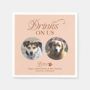 Soft Peach Minimalist Pet Photo Wedding Napkin