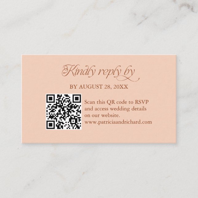 Soft Peach Minimalist QR Code RSVP Scan to Reply Enclosure Card (Front)
