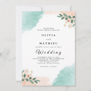 Soft Peach Mint Botanical Wedding Invitation