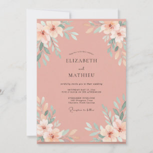 Soft Peach Mint Leaf Wedding Invitation