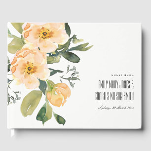 SOFT PEACH PEONY FLORAL BUNCH WATERCOLOR WEDDING GUEST BOOK